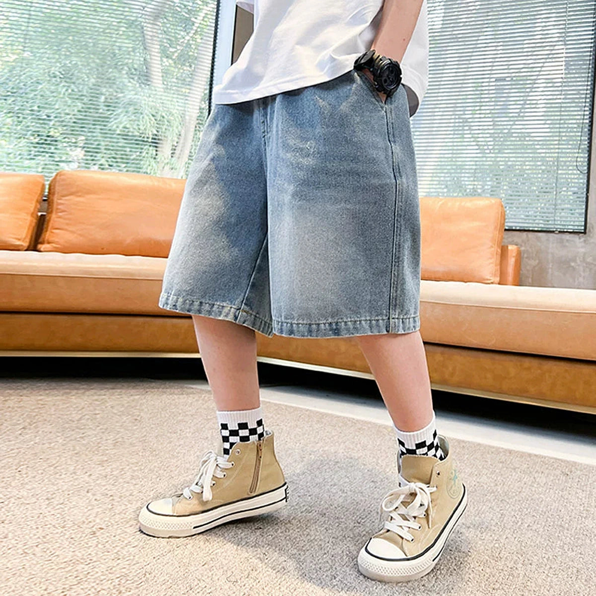 Boys Light Blue Logo Detail Denim Shorts Shorts