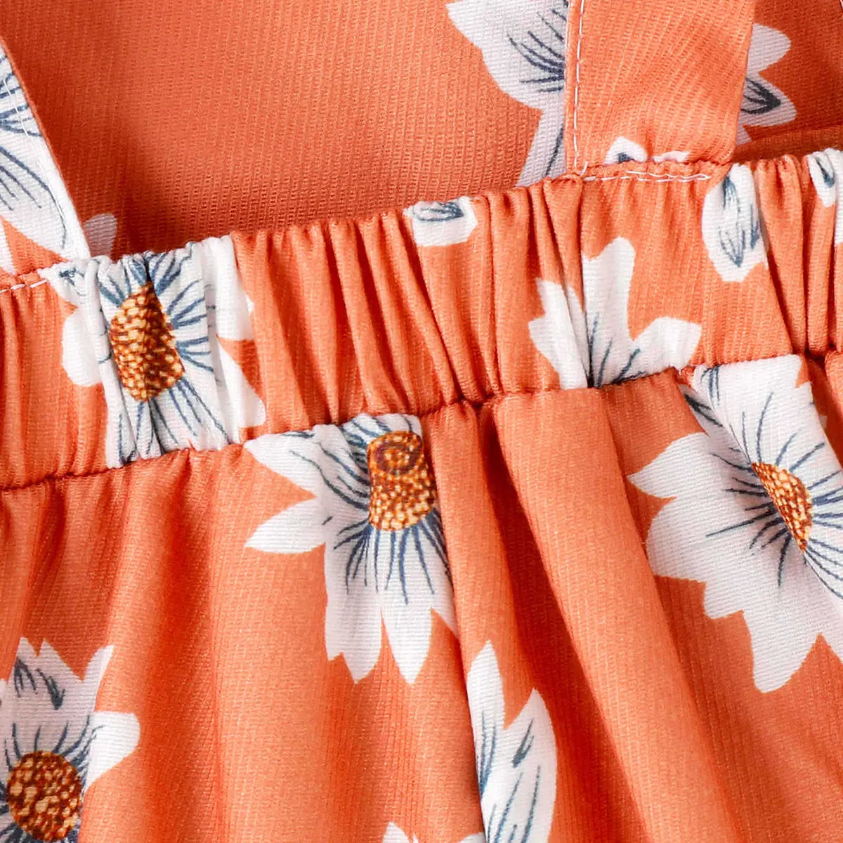 Girls Orange Floral Print Adjustable Strap Dungaree Jumpsuits