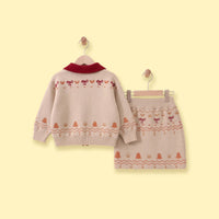 Girls Beige Jacquard Long Sleeve Cardigan With Skirt Sets 2 pc. Sets