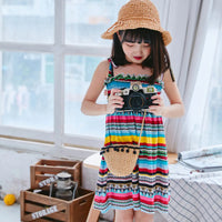 Girls Multicolor Stripes A-line Dress With Smocking Details Casual Dresses