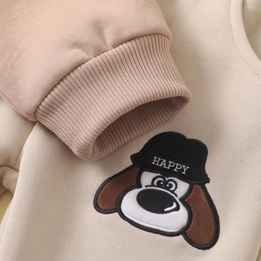 Boys Khaki Typographic Jacket With Hooded Sweatshirt & Joggers Sets Sets
