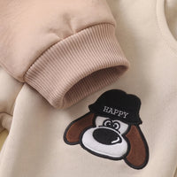 Boys Khaki Typographic Jacket With Hooded Sweatshirt & Joggers Sets Sets