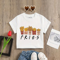 Girls White Fries Graphic Short Sleeve T-Shirt Tshirts White 1-2 Y