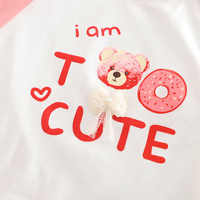 Girls Pink Printed Raglan Sleeves T-Shirt With Ruffled Shorts Set 2 pc. Sets