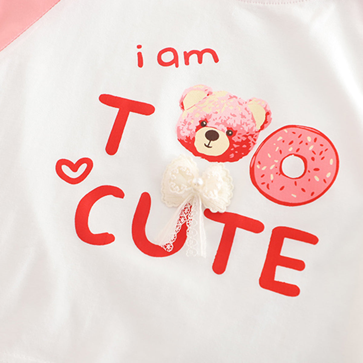 Girls Pink Printed Raglan Sleeves T-Shirt With Ruffled Shorts Set 2 pc. Sets