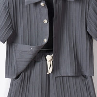 Boys Dark Grey Stripe Short Sleeves Shirt With Shorts Co-ord Sets Sets