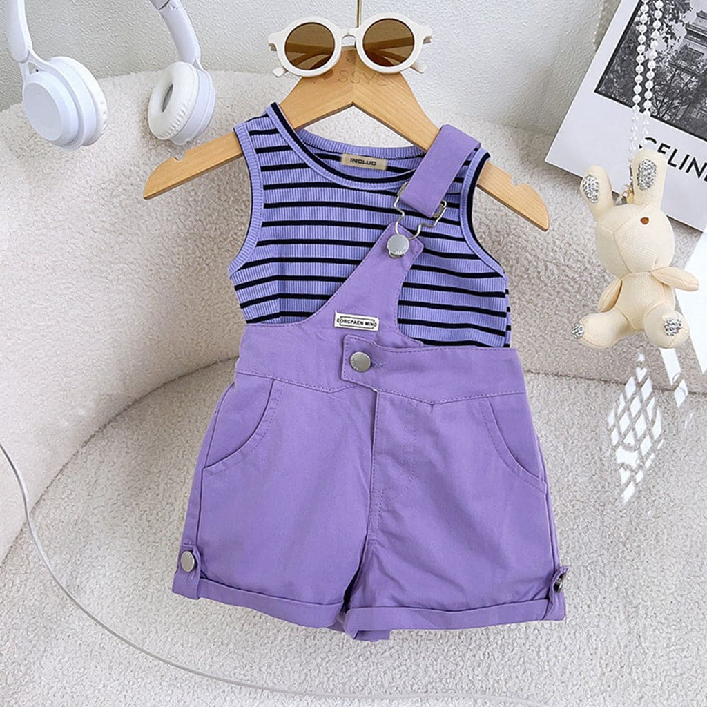 Girls Striped Tank Top with Shorts Set