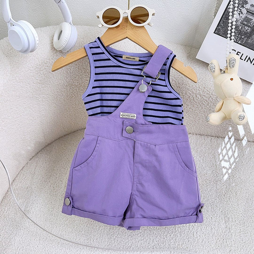 Girls Purple Striped Tank Top with Shorts Set