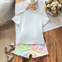 Girls White 3D Floral Applique Short Sleeve T-Shirt With Tie-Dye Shorts Sets 2 pc. Sets