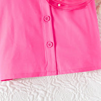 Girls Fuchsia Rose Applique Cold-Shoulder Top With Denim Shorts Sets Sets