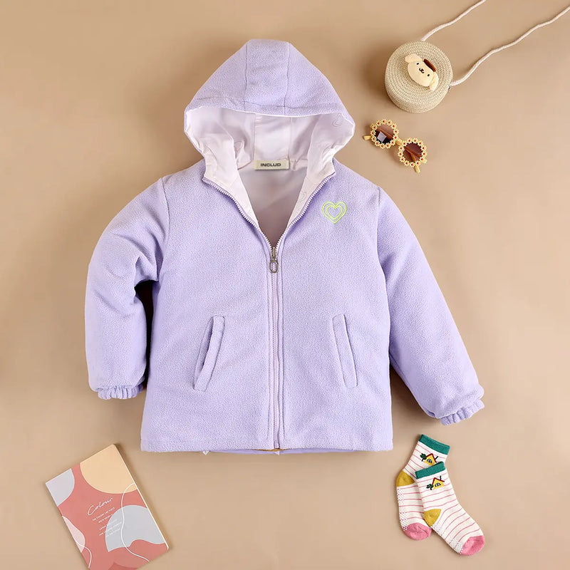 Girls Purple Heart Printed Reversible Hooded Zipper Jacket Coats & Jackets