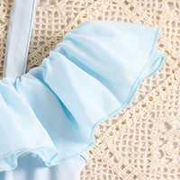 Girls Sky Blue Sleeveless Ruffled Jumpsuit Jumpsuits