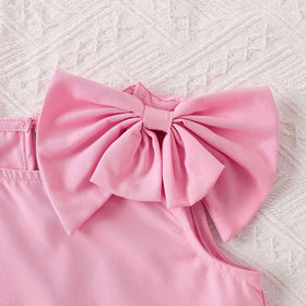 Girls Pink Bow Applique Sleeveless Top With Pleated Skirt Sets 2 pc. Sets