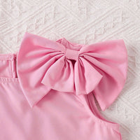 Girls Pink Bow Applique Sleeveless Top With Pleated Skirt Sets 2 pc. Sets