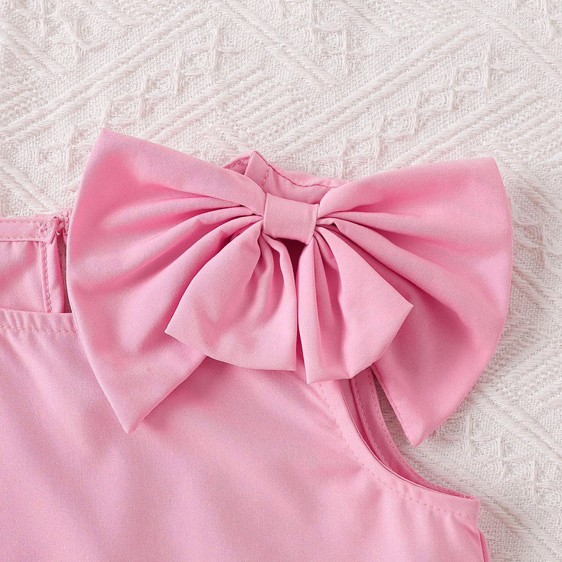 Girls Pink Bow Applique Sleeveless Top With Pleated Skirt Sets 2 pc. Sets