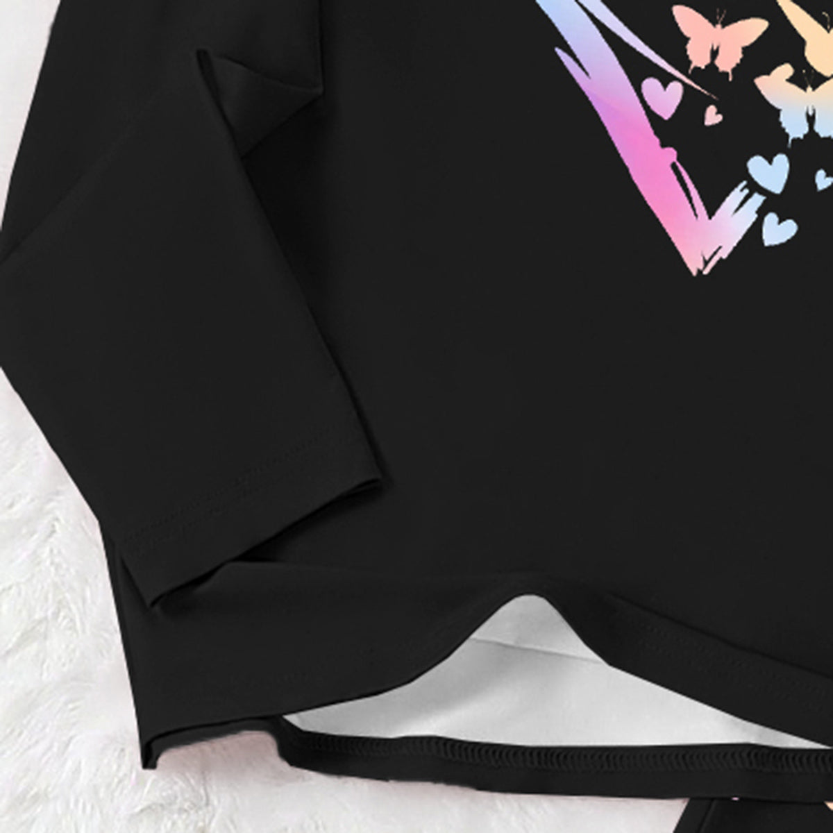 Girls Black Heart Printed Glow in the Dark T-Shirt & Pajama Winter Set 2 pc. Sets