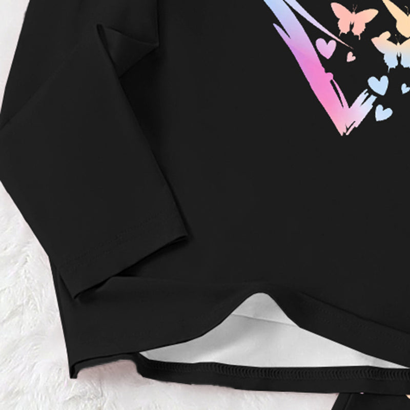 Girls Black Heart Printed Glow in the Dark T-Shirt & Pajama Winter Set 2 pc. Sets