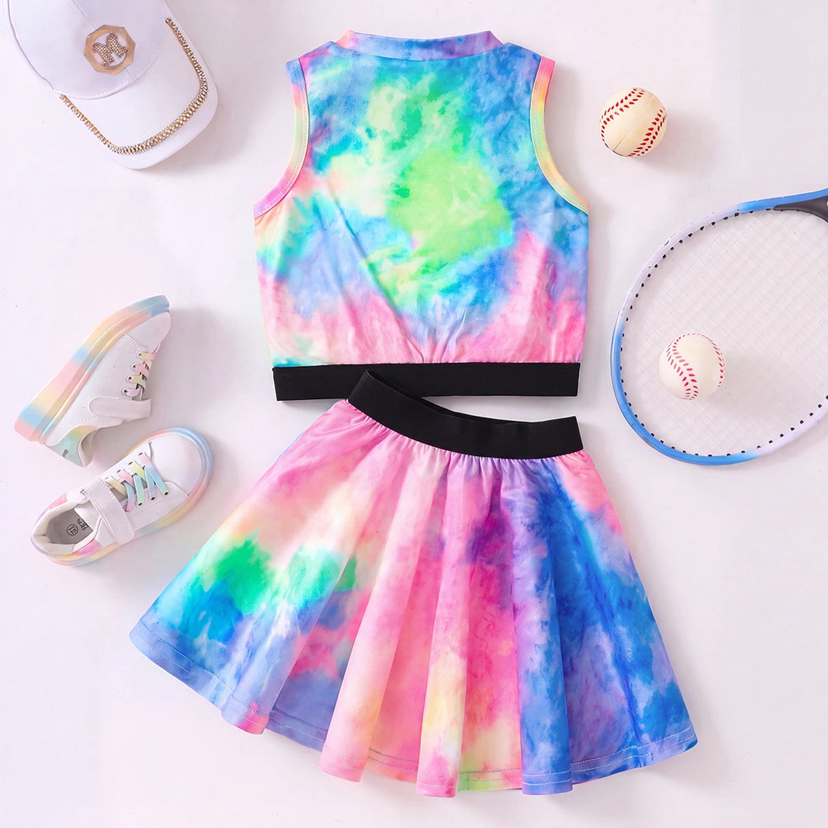Girls Multicolour Tie & Dye Print Top With Skirt Sets 2 pc. Sets