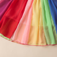 Girls Multicolor Short Sleeve Round Neck Flared Dress Casual Dresses
