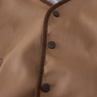 Boys Brown Solid Faux Lather Jacket With Hooded Sweatshirt & Pants Set Sets