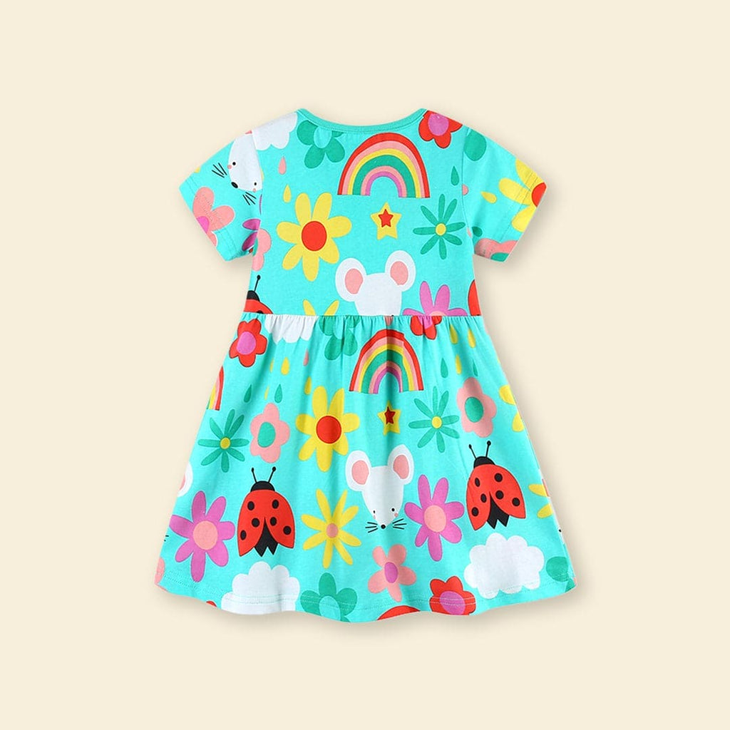 Girls Short Sleeve Floral Printed Fit & Flare Dress Casual Dresses   