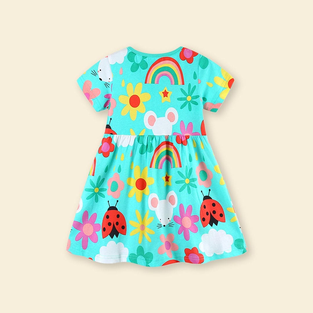 Girls Short Sleeve Floral Printed Fit & Flare Dress Casual Dresses   