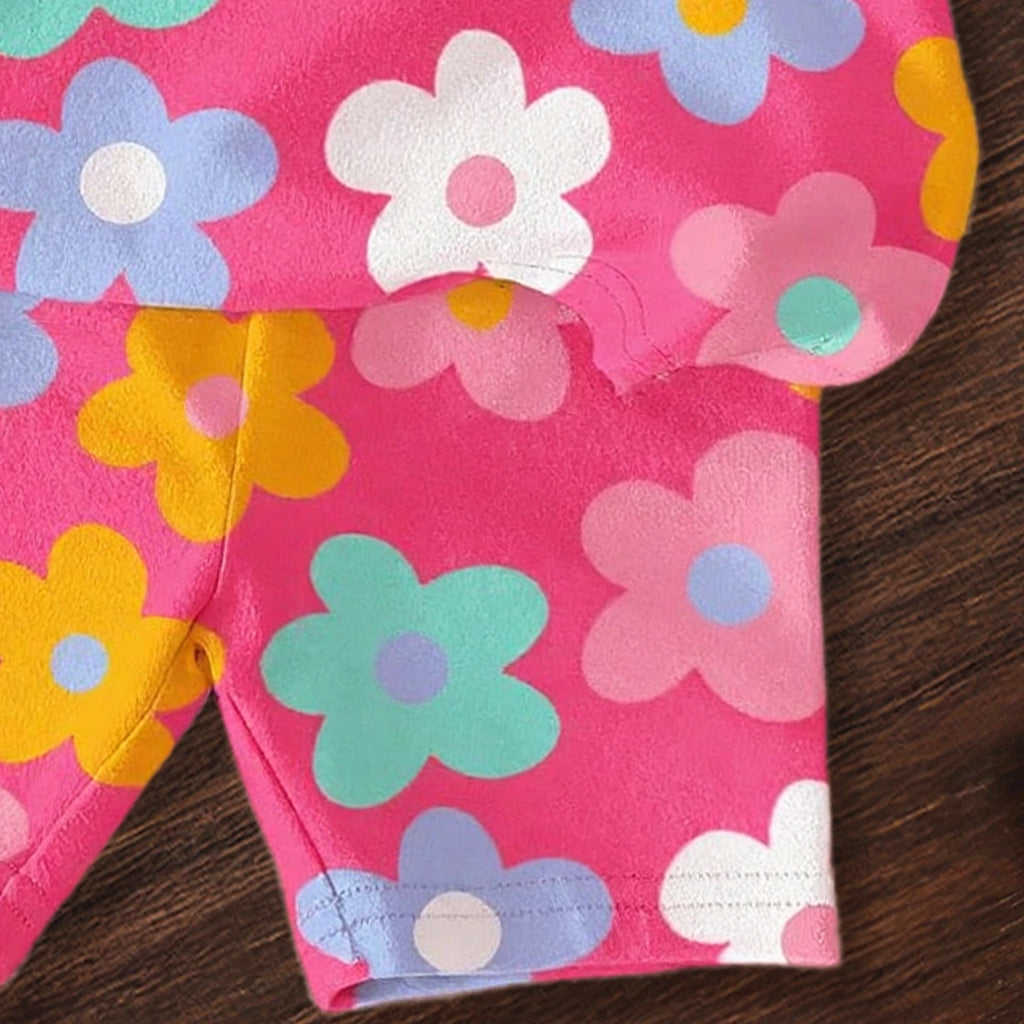 Girls Pink Floral Print Short Sleeve T-Shirt With Shorts Sets 2 pc. Sets