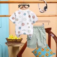 Boys Printed Short Sleeve T-Shirt With Green Cargo Pocket Twill Shorts Set 2 pc. Sets