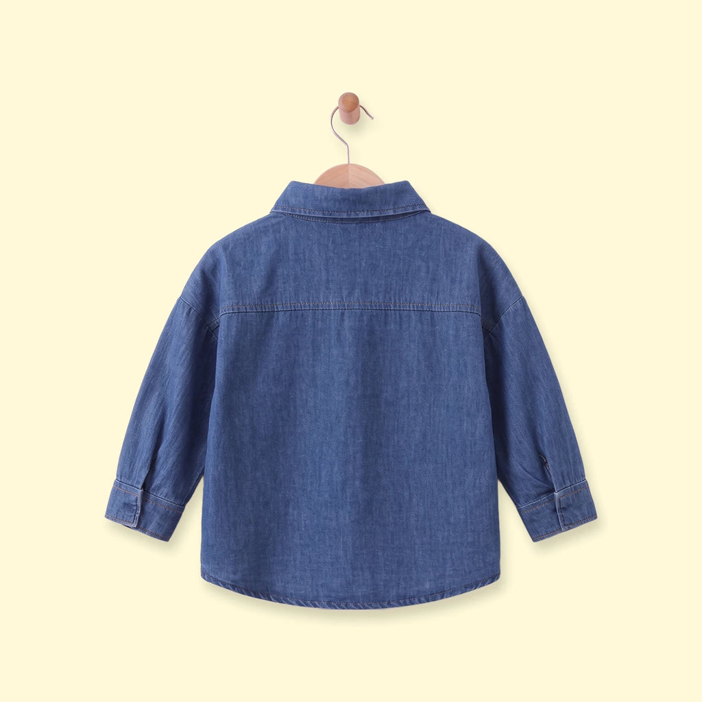 Boys Blue Embroidered Long Sleeve Shirt Shirts