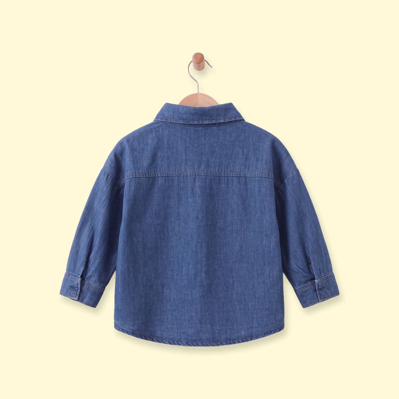Boys Blue Embroidered Long Sleeve Shirt Shirts