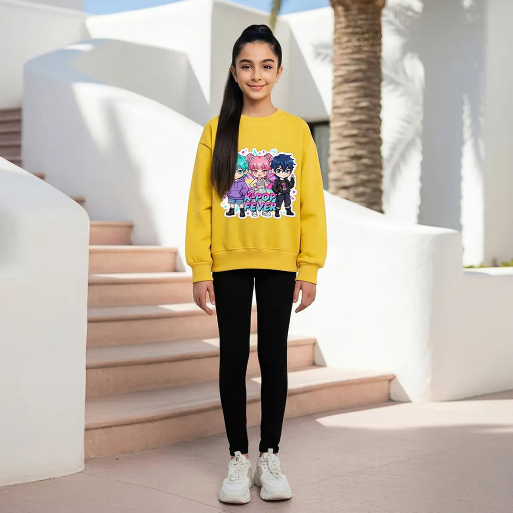 Girls Yellow K-Pop Fever Graphics Sweatshirt Sweatshirts & Hoodies Yellow 2-3 Y