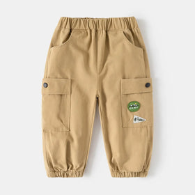 Boys Khaki Utility Cargo Pants With Elasticated Waist Band Pants