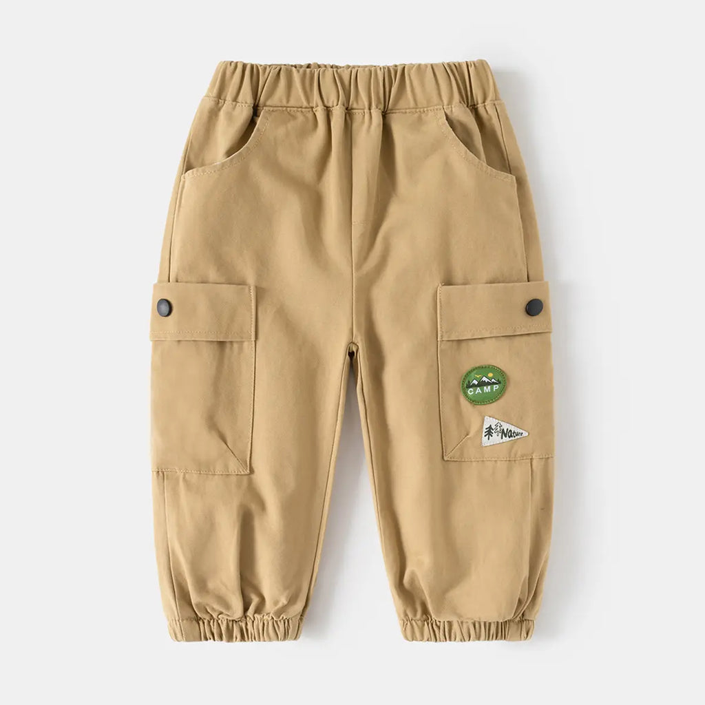 Boys Khaki Utility Cargo Pants With Elasticated Waist Band Pants