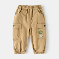 Boys Khaki Utility Cargo Pants With Elasticated Waist Band Pants