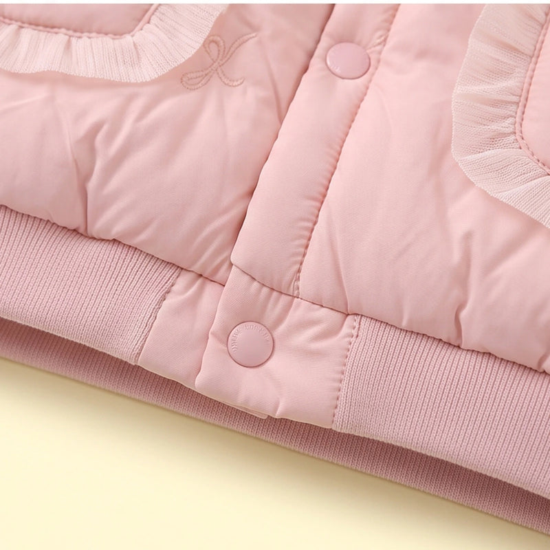 Girls Light Pink Embroidered Long Sleeve Jacket Coats & Jackets