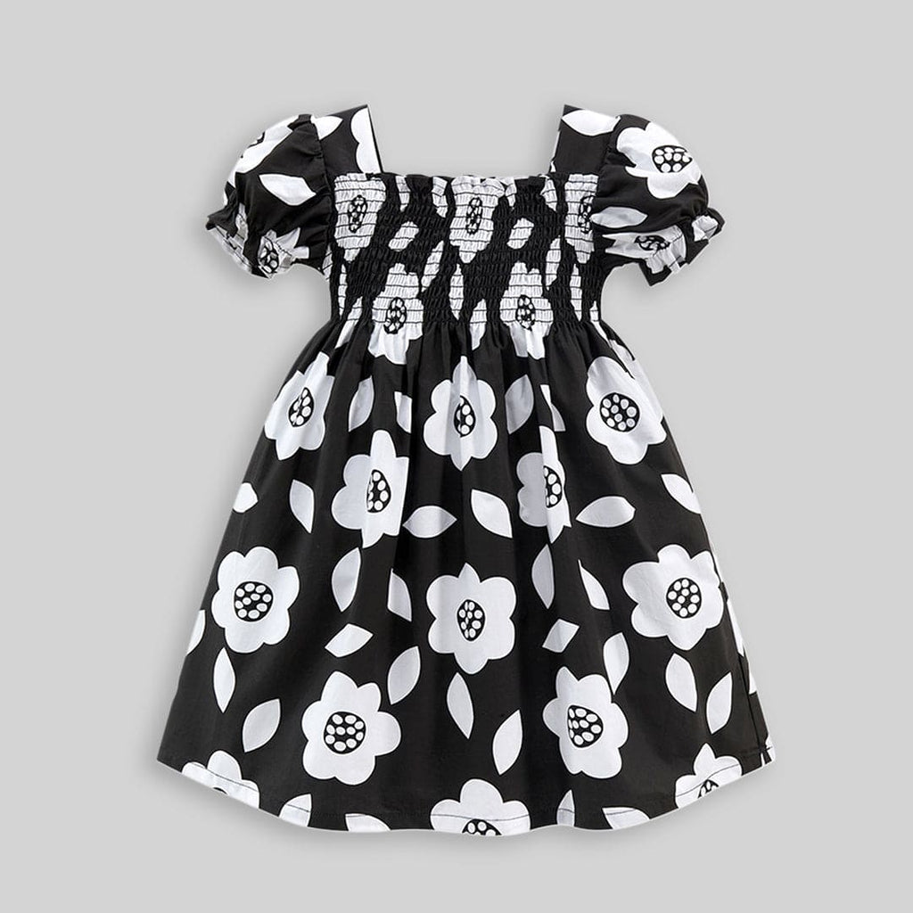 Girls Flower Print Puff Sleeve Dress Casual Dresses   
