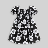 Girls Flower Print Puff Sleeve Dress Casual Dresses   