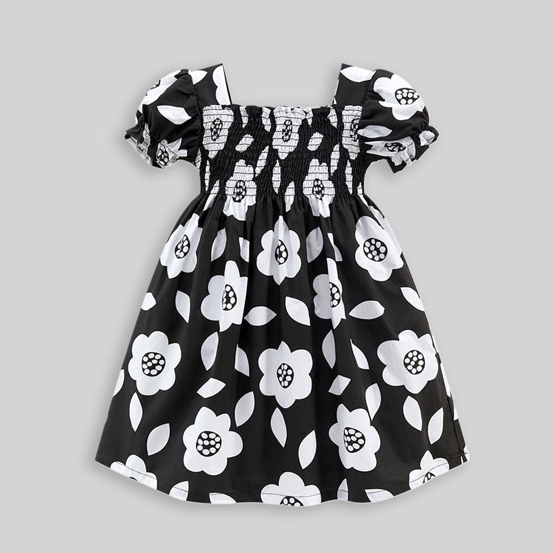 Girls Flower Print Puff Sleeve Dress Casual Dresses   