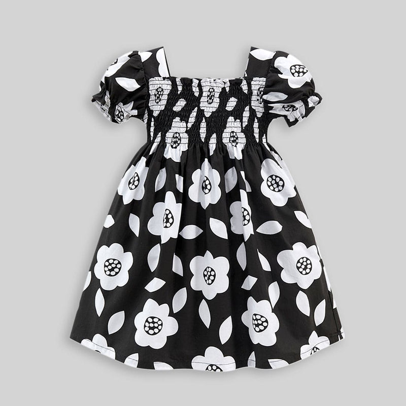 Girls Flower Print Puff Sleeve Dress Casual Dresses   