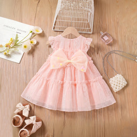 Girls Pink Embroidered Sleeveless Tiered Dress Casual Dresses