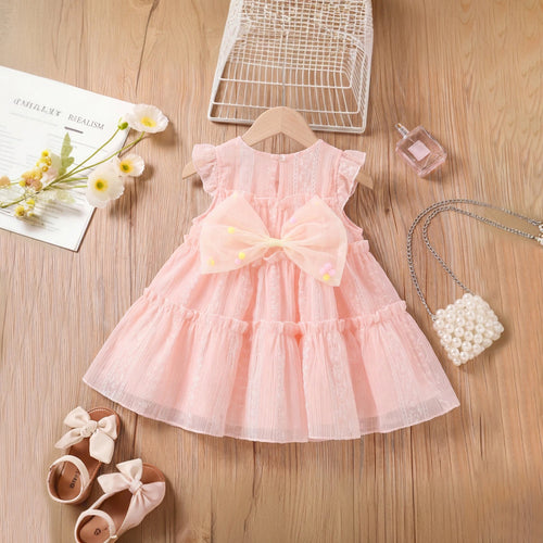 Girls Pink Embroidered Sleeveless Tiered Dress Casual Dresses
