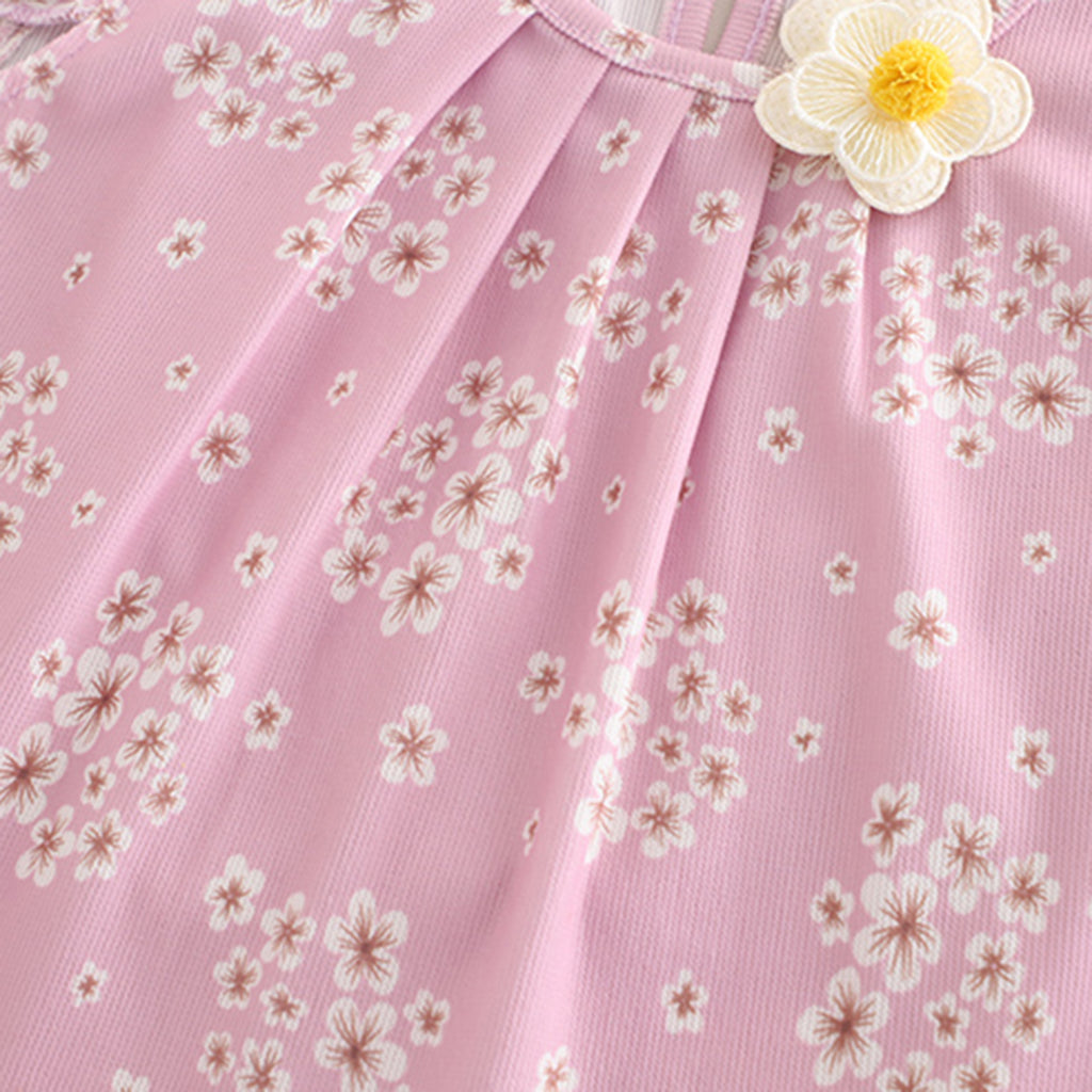 Girls Pink Floral Printed Tunic With T-Shirt & Pants Set Sets