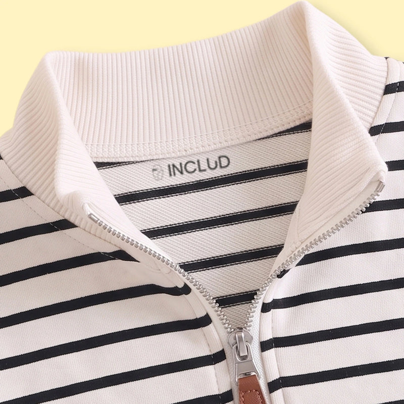 Boys White Striped Half Zip Long Sleeve Sweatshirt Sweatshirts & Hoodies