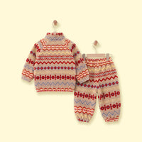 Girls Red Geometric Fleece Jacket & Pants Co-ord Sets Sets