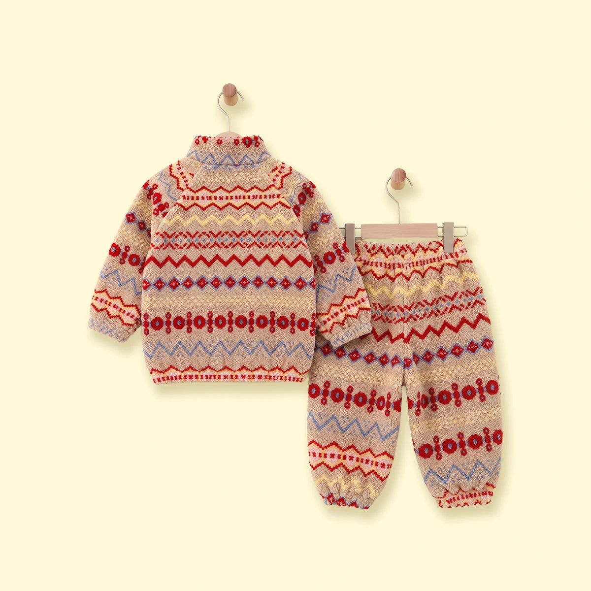 Girls Red Geometric Fleece Jacket & Pants Co-ord Sets Sets