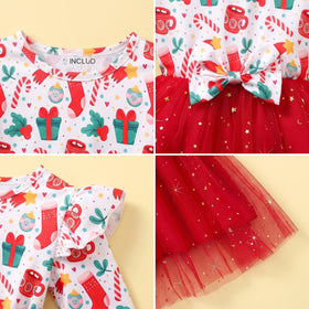 Girls Red Christmas Theme Printed Fit & Flare Dress Casual Dresses