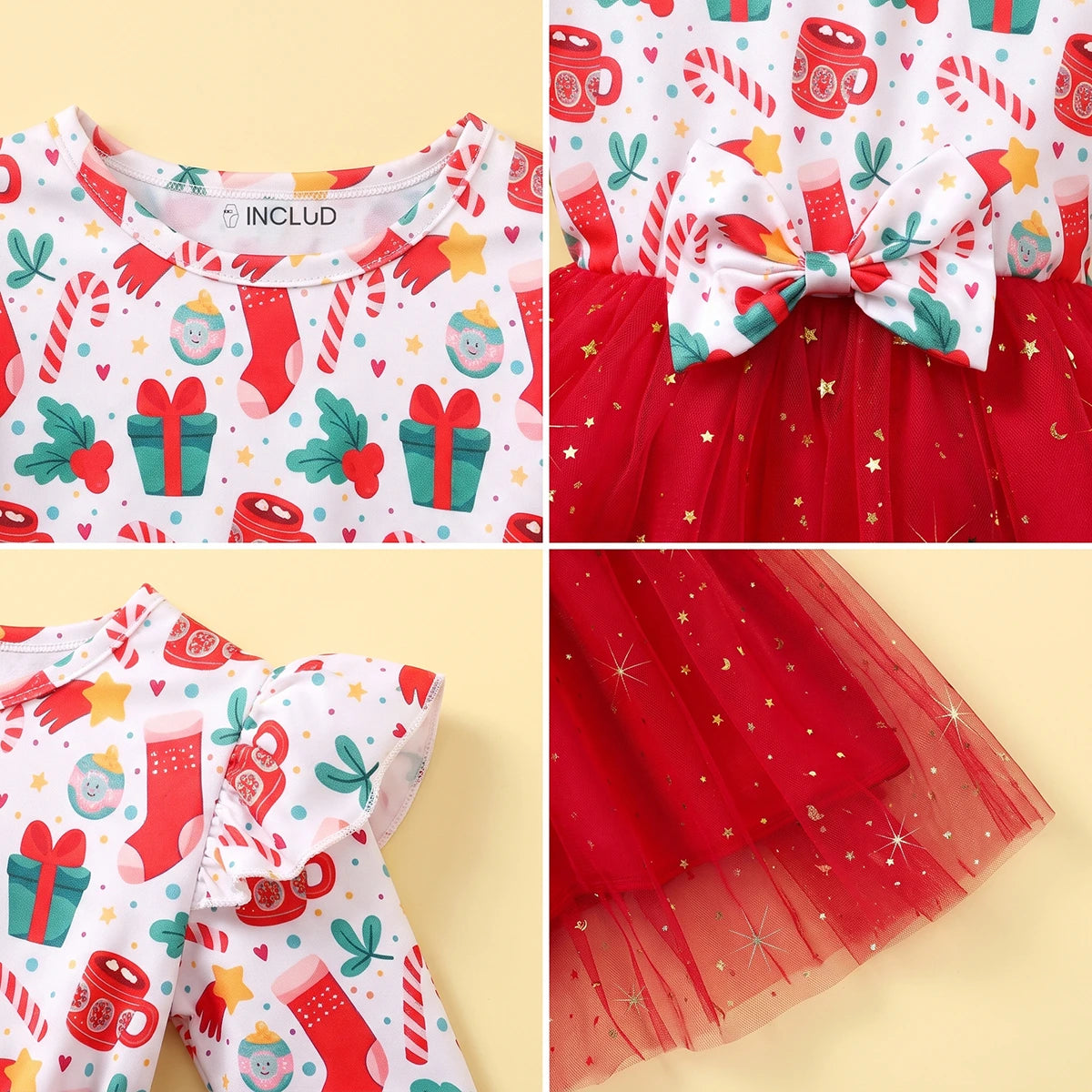 Girls Red Christmas Theme Printed Fit & Flare Dress Casual Dresses