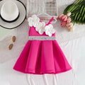 Girls Fuchsia One Shoulder Fit & Flare Party Wear Dress With 3D Flowers Appliques Party Dresses Fuchsia 2-3 Y