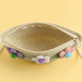 Girls Beige Floral Applique Sling Bag Sling Bags