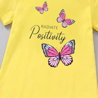 Girls Yellow Butterfly Print Short Sleeve T-Shirt Dress Casual Dresses
